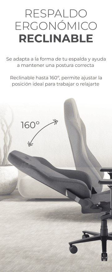 Respaldo ergon&oacute;mico reclinable a 160&deg; para ajustar la postura